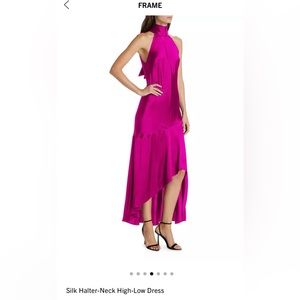 MAGENTA SILK TIE HALTER DRESS. never been worn in perfect condition.